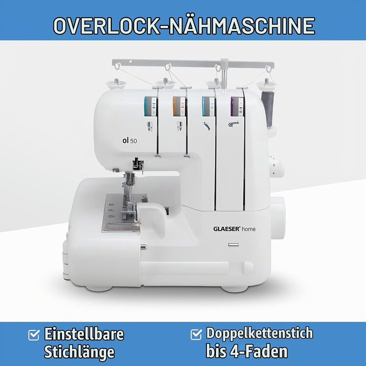 GLAESERhome | Overlock Nähmaschine ol 50 | Näht u. Schneidet in einem Arbeitsschritt | Overlock Masc