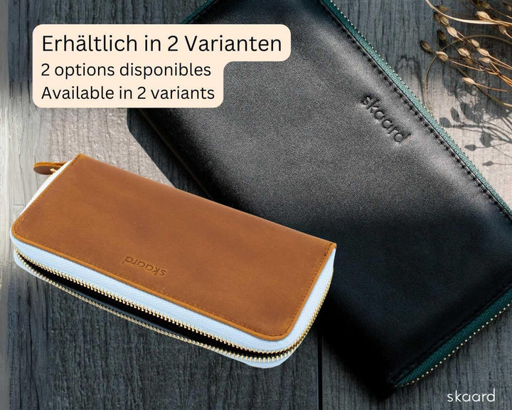 skaard Grosse Damen Geldbörse aus echtem Leder, Schwarz/Grün mit RFID-Schutz XL Schwarz-grün, Schwar