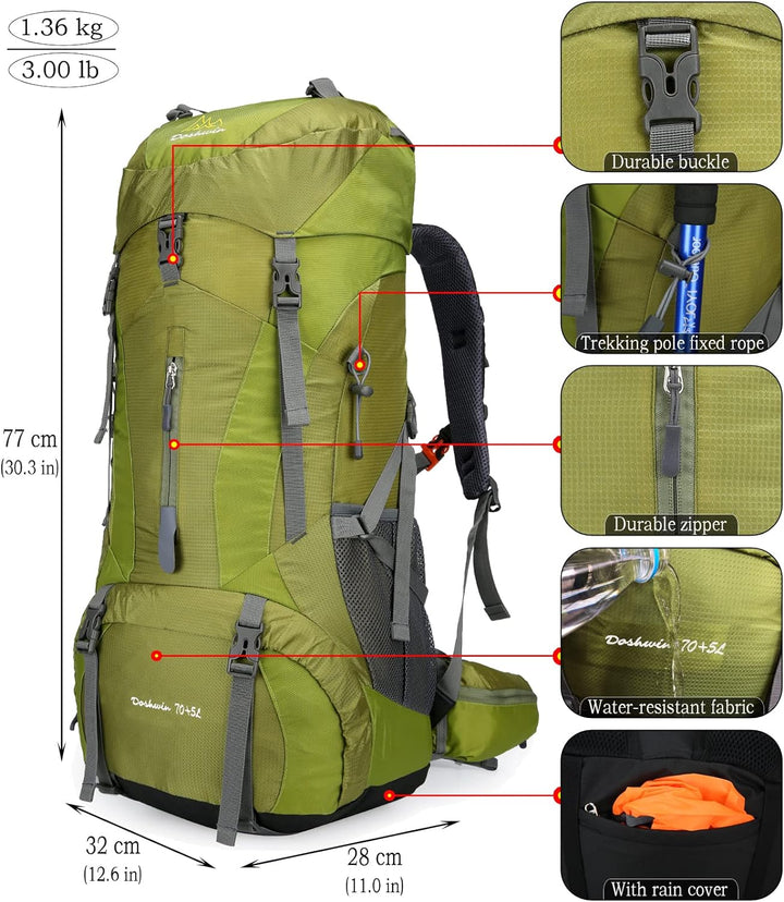 Doshwin 70L Rucksack Campingrucksack Trekkingrucksack Wanderrucksack Reiserucksack (mit Regenschutz)