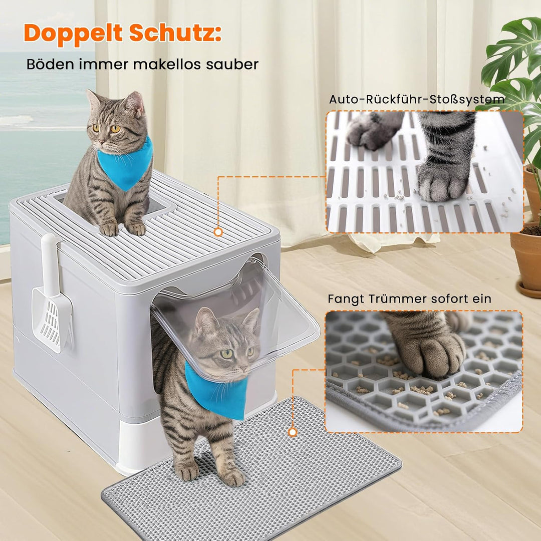 Katzentoilette, Edelstahl Katzenklo mit Deckel und ausziehbares Tablett, Hop in Katzenklo XXL mit Ka