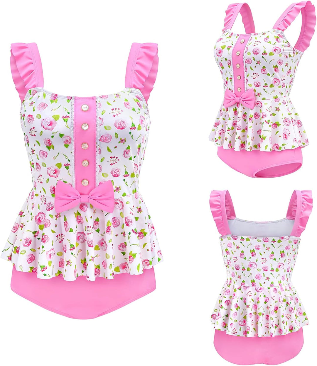 LittleForBig bescheidene Kawaii eine Stück Badebekleidung Badeanzug – Retro Rose Rosa M