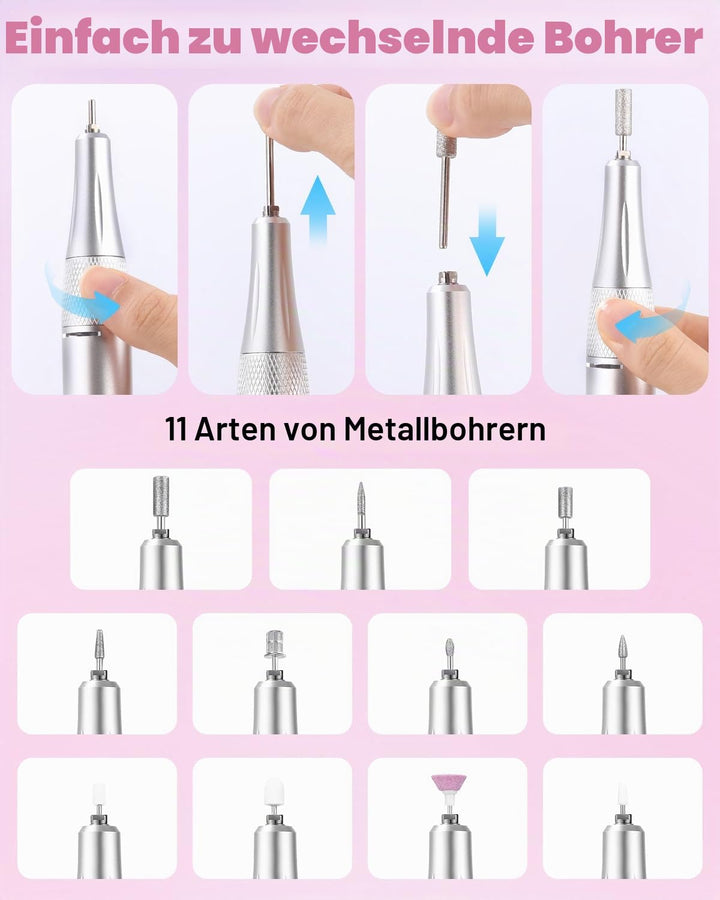 Elektrische Nagelfräser 35000 U/min,Electric Nail Drill Kit,Professionell Maniküre set, Tragbarer Na