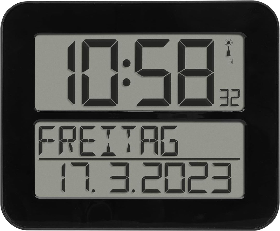 TFA Dostmann TimeLine Max Digitale Funkuhr, Kunststoff, Schwarz, L 258 x B 30 (120) x H 212 mm, Schw