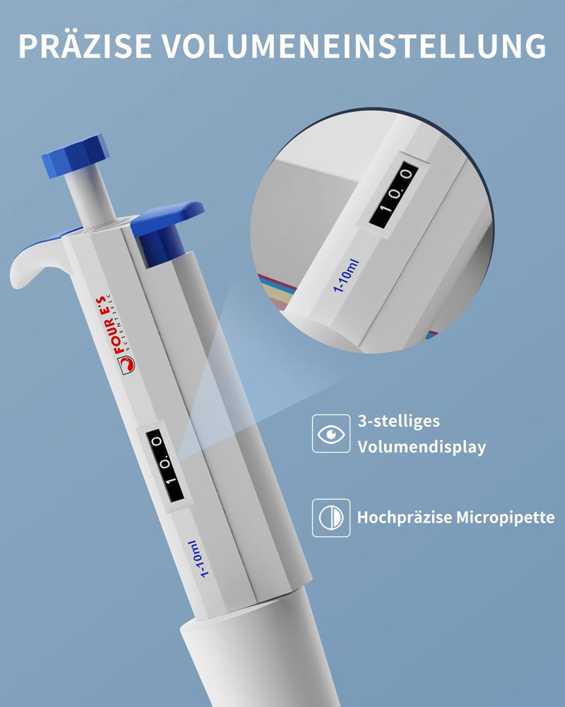 1-10ml Pipetten Pipettor Mikropipette Labor Einkanal Pipettierer Mikroliterpipetten Laborpietten ISO