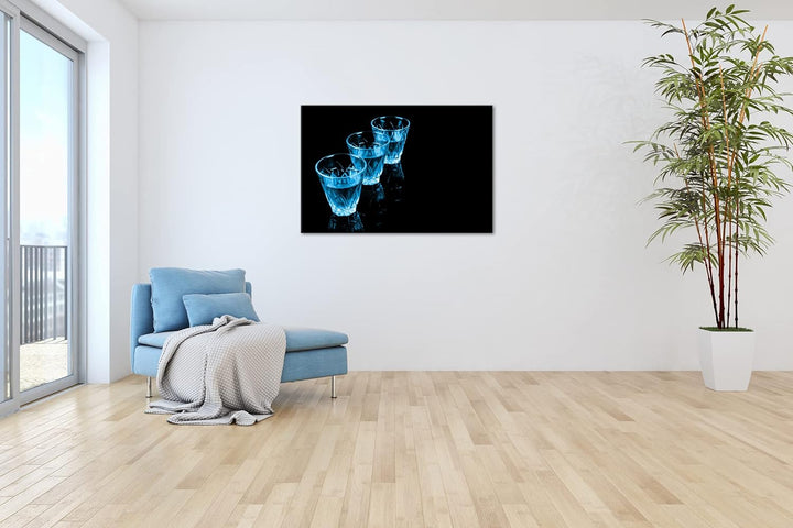deyoli Dark Shots mit Whisky Format 60x40 Effekt: Monocrome Blau als Leinwandbild, Motiv fertig gera