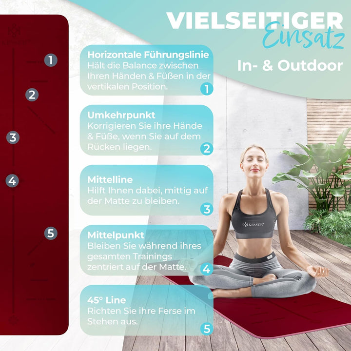 KESSER® Gymnastikmatte mit Tragegurt rutschfest TPE Yogamatte Gepolstert & rutschfest Fitnessmatte,