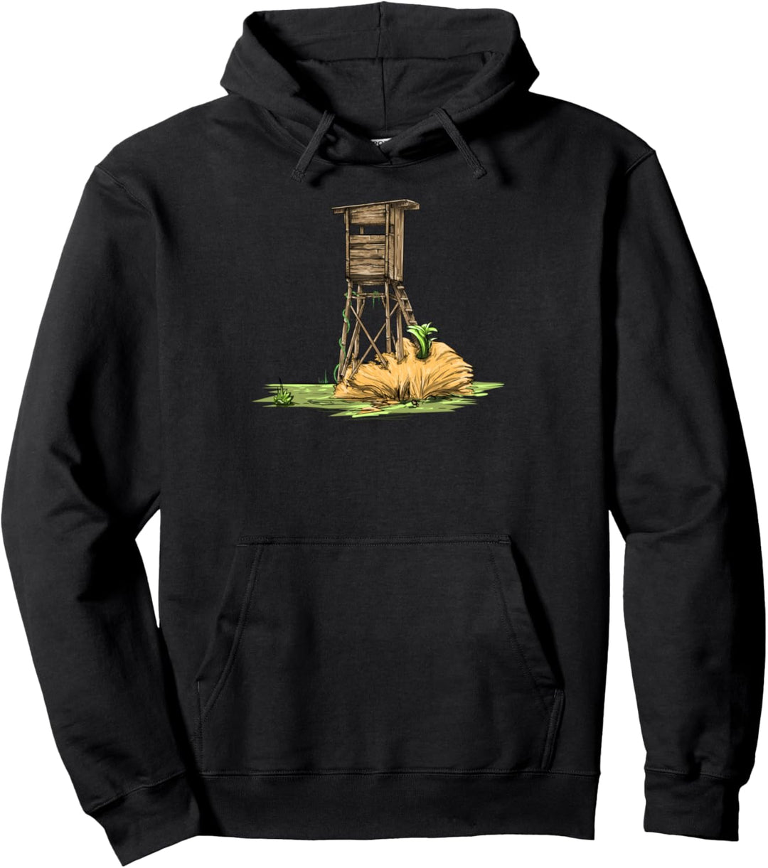 Hochsitz I Jagd Hirsch Wildschwein Rehwild Motiv für Jäger Pullover Hoodie