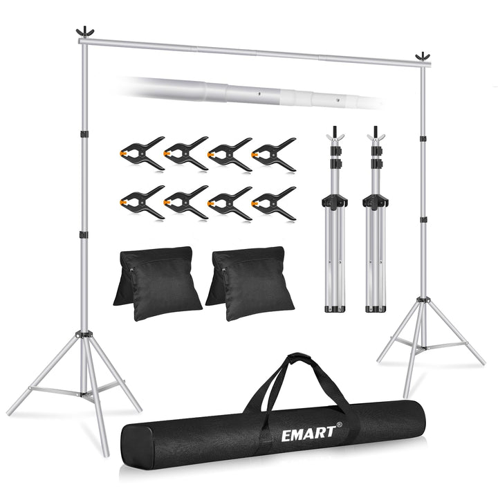 EMART Foto Hintergrund Ständer Silber, 2x3m Verstellbarer Hintergrundsystem mit 8 Hintergrundklemmen