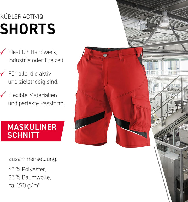 KÜBLER Workwear KÜBLER ACTIVIQ Arbeitsshorts rot, Grösse 46, Herren-Arbeitsshorts aus Mischgewebe, l