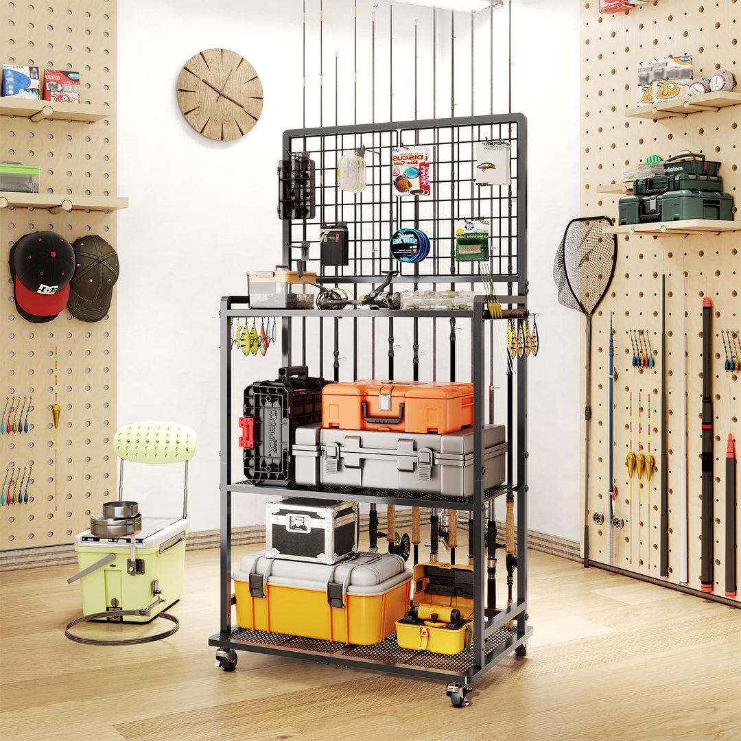 SOYEEZE Angelrutenhalter für Garage, Angelrutenhalter mit Drahtpaneelen und kostenlosen DIY-Haken, S