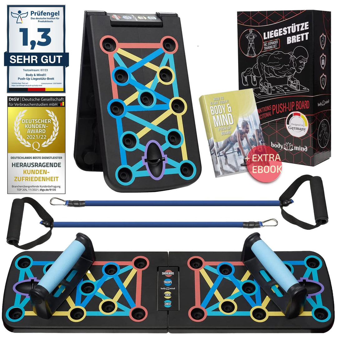 Body & Mind® Push-Up Liegestütz-Brett; Faltbares Multifunktions Elite Rack Fitness-Board für Ganzkör