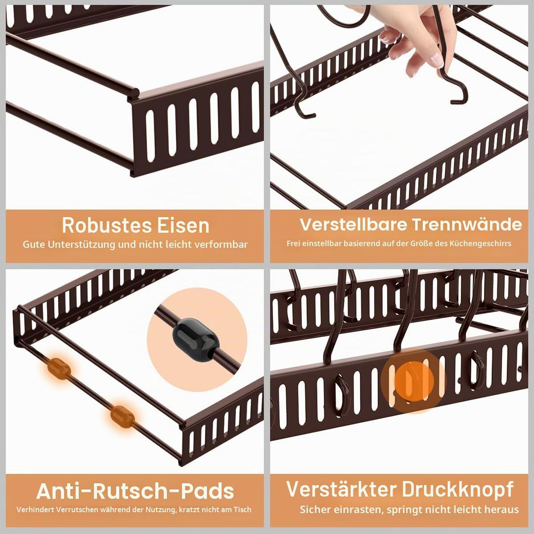 Housolution Pfannenhalter für Schublade, Erweiterbarer Topfdeckelhalter mit 14 Verstellbaren Teiler,