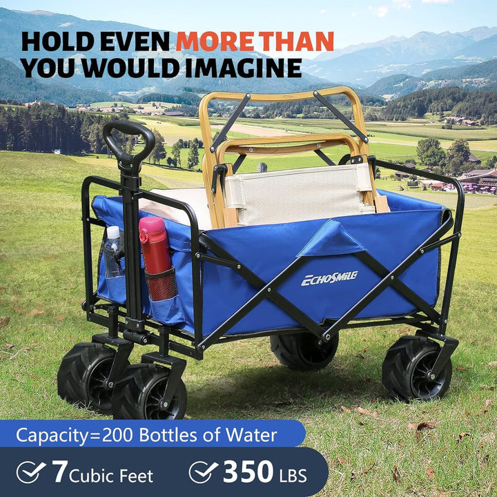 EchoSmile Bollerwagen Faltbar 200L 160KG, Handwagen Transportwagen Klappbar mit Verstellbarem Griff