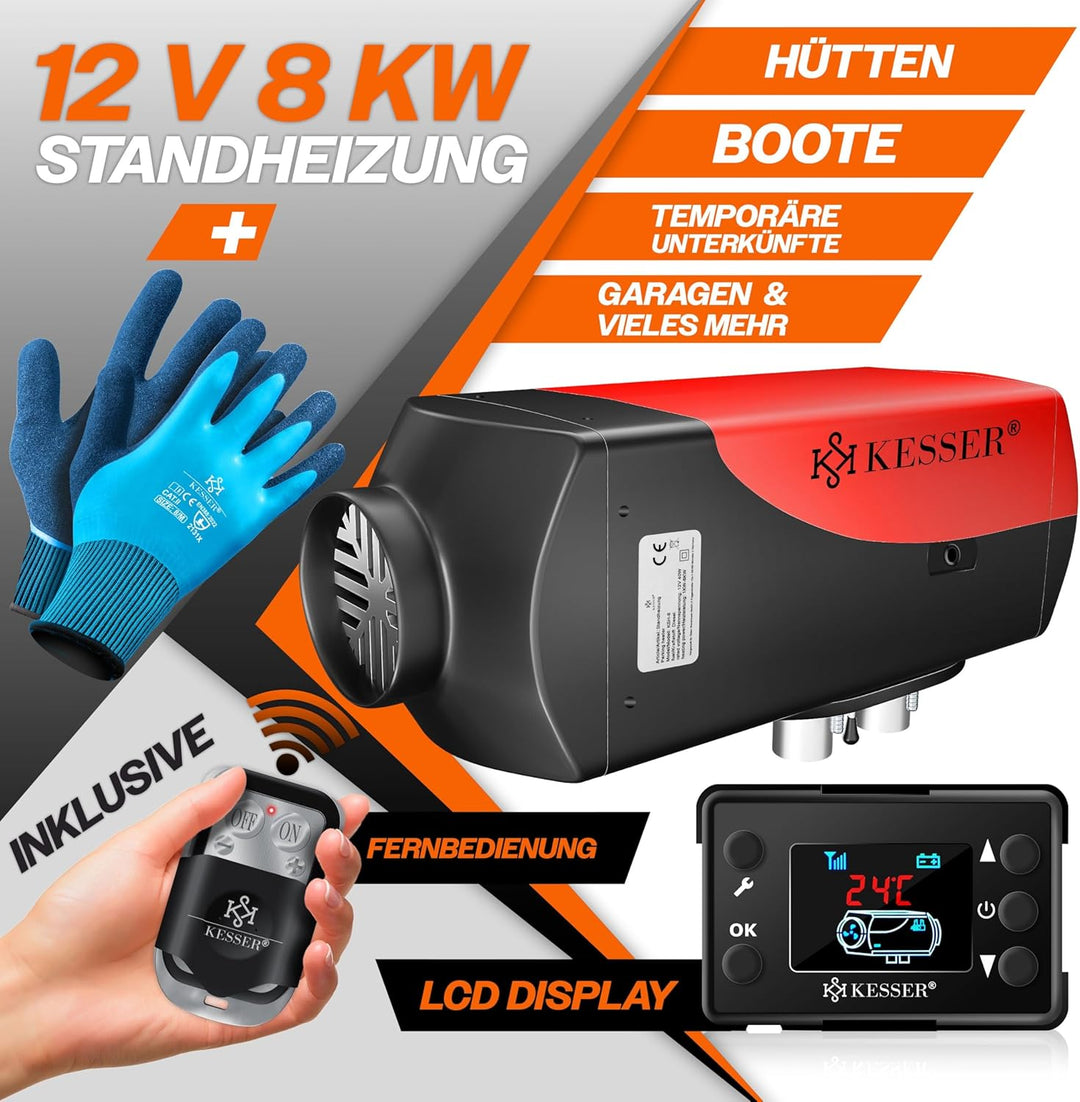 KESSER® Standheizung Diesel 8kW Dieselheizung 12V/24V mit Timer, LCD-Display & Fernbedienung | Schne