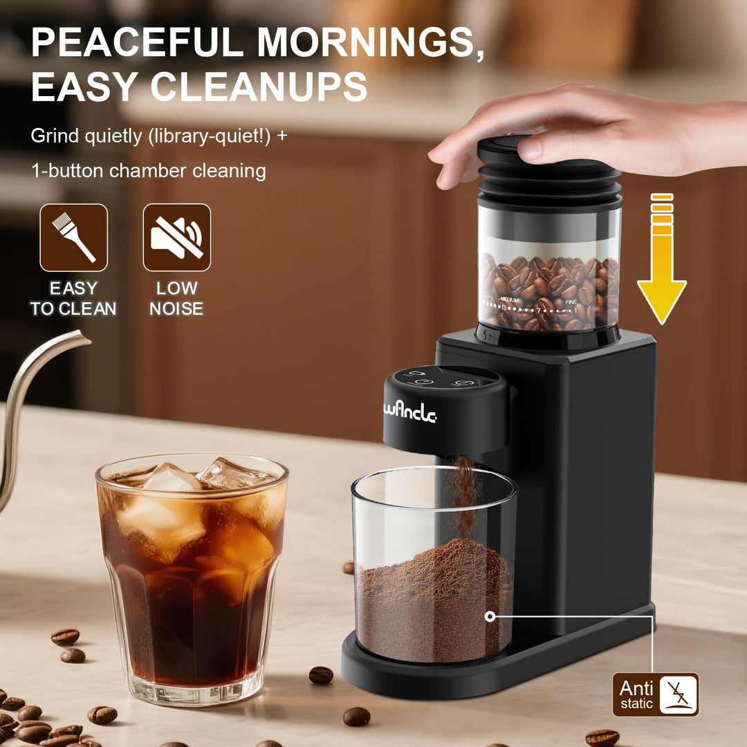 Wancle Elektrische Kaffeemühle Kaffeebohnenmühle Touch-Ausgabe mit Kegelmahlwerk - 25 Mahlgrade, Prä