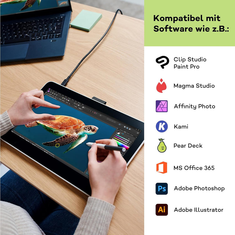 Wacom One 13 Touch Zeichentablett mit 13,3-Zoll-Multi-Touch-Bildschirm, Full-HD, 99% sRGB, inkl. bat