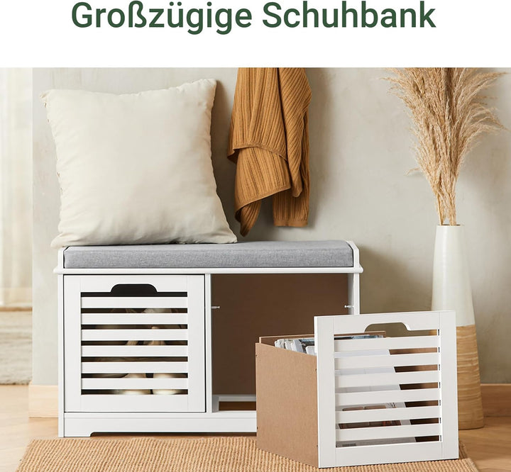 SoBuy FSR23-K-W Moderne Schuhtruhe Sitzkommode mit 2 Körben Sitzbank Schuhschrank mit Sitzkissen Spi