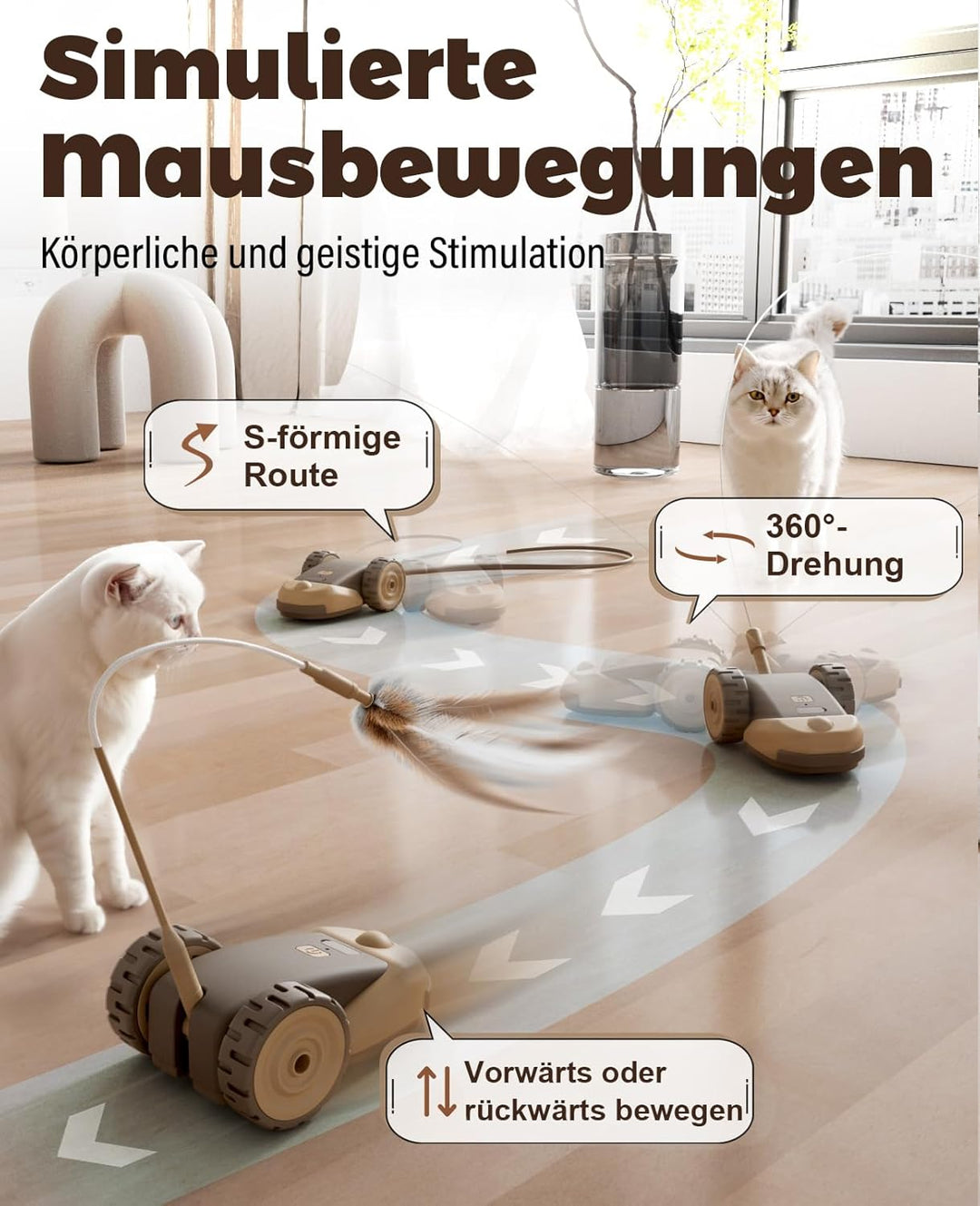 Casfuy 3-in-1 interaktives Katzenspielzeug - 2-Geschwindigkeit katzenspielzeug elektrisch selbstbesc