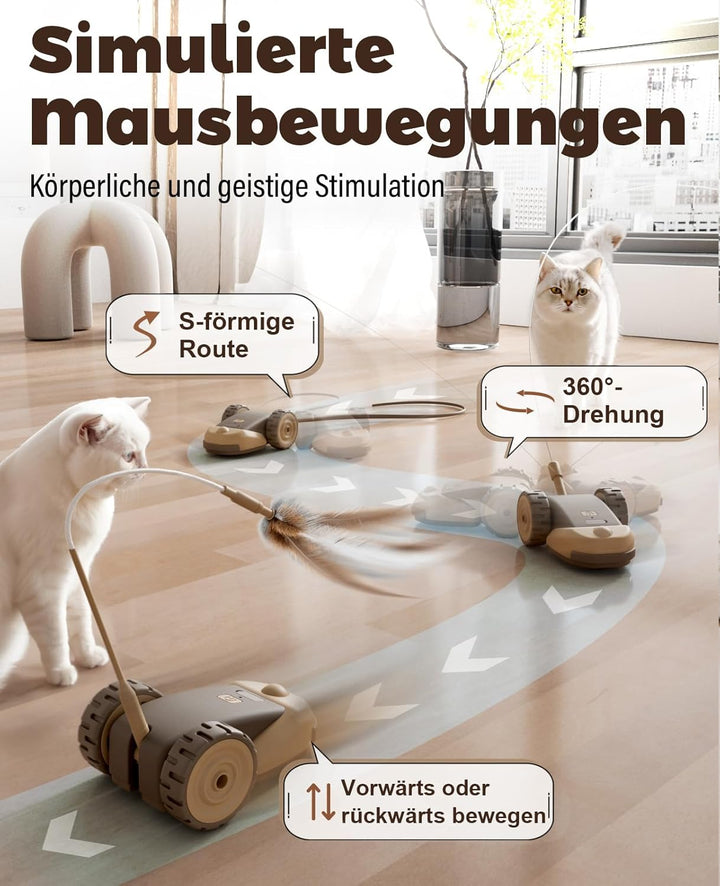 Casfuy 3-in-1 interaktives Katzenspielzeug - 2-Geschwindigkeit katzenspielzeug elektrisch selbstbesc