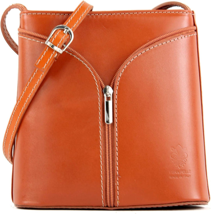modamoda de - D19 - ital Kleine Umhängetasche aus Leder Cognac, Cognac