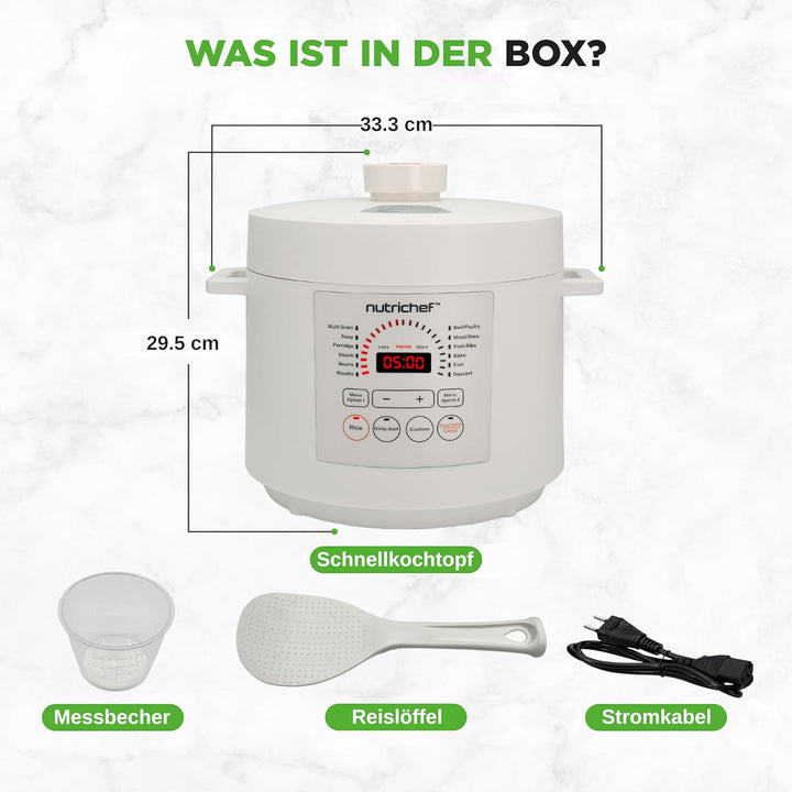 NutriChef Multikocher 5,7 L Elektrischer Schnellkochtopf, 12 Programme, Digitaler Druckkocher mit LC