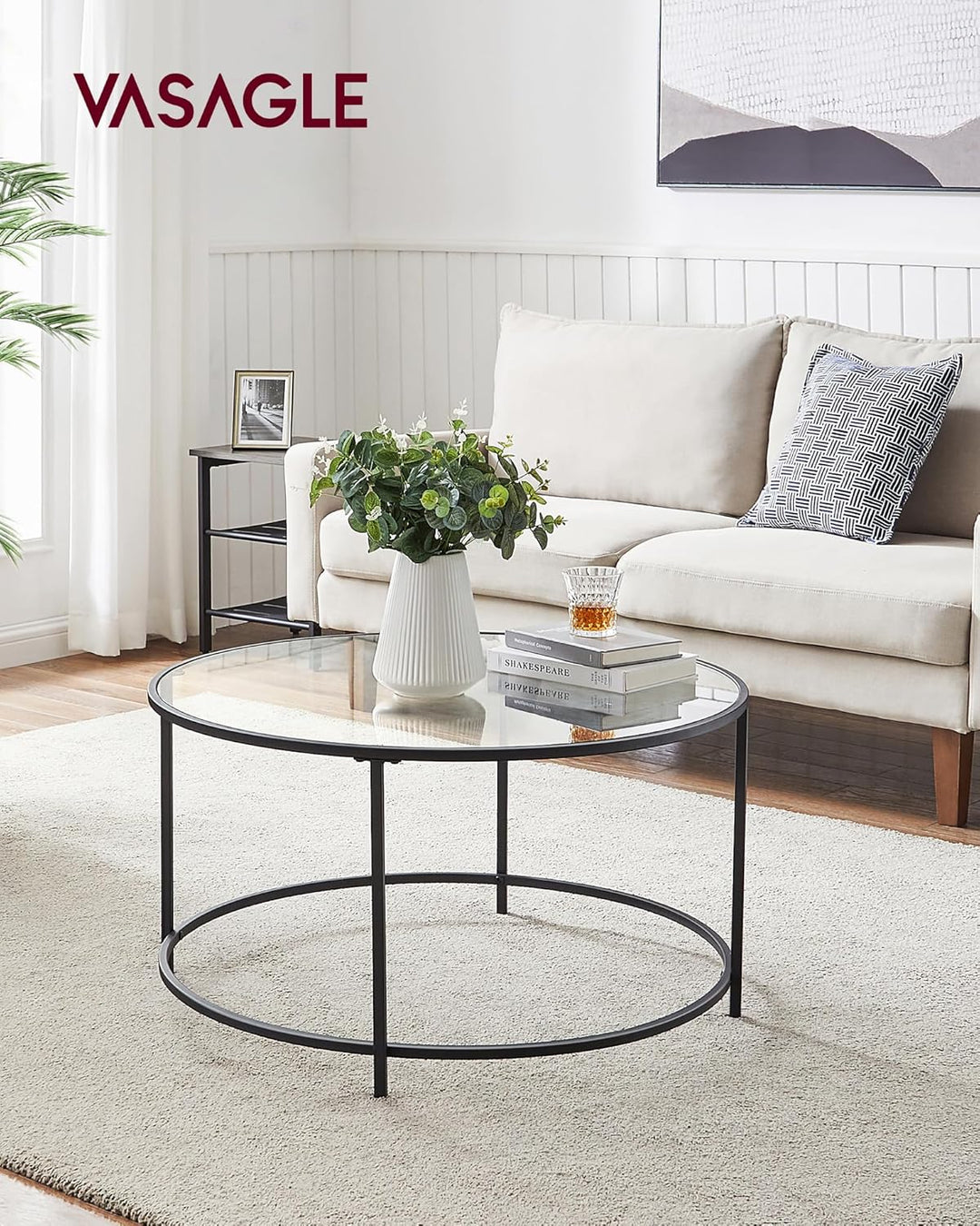 VASAGLE Runder Couchtisch, Ø 84 cm, Wohnzimmertisch mit Stahlgestell, Salontisch, Beistelltisch, sch