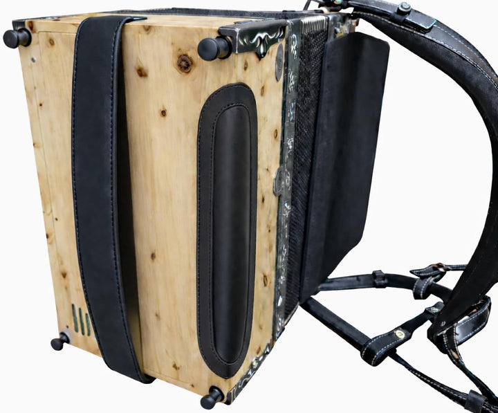 Steirische Harmonika Bassbodenleder Variante 3 + Ledereinsatz, schwarz