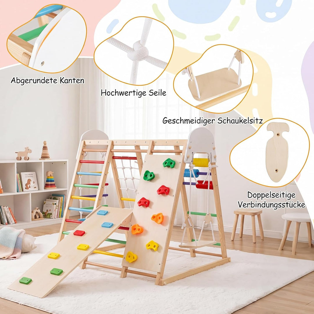 COSTWAY 8 in 1 Indoor Klettergerüst aus Holz für Kinder ab 3 Jahren (Bunt) | Klappbares Kletterspiel