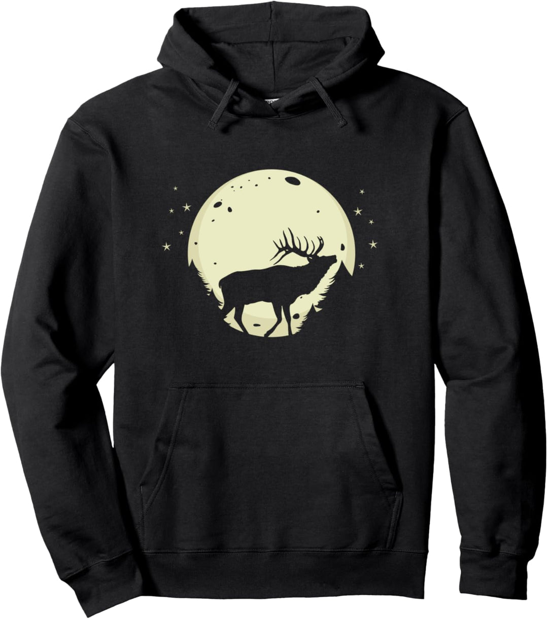 Mystischer Vollmond und davor ein prachtvoller Hirsch Pullover Hoodie