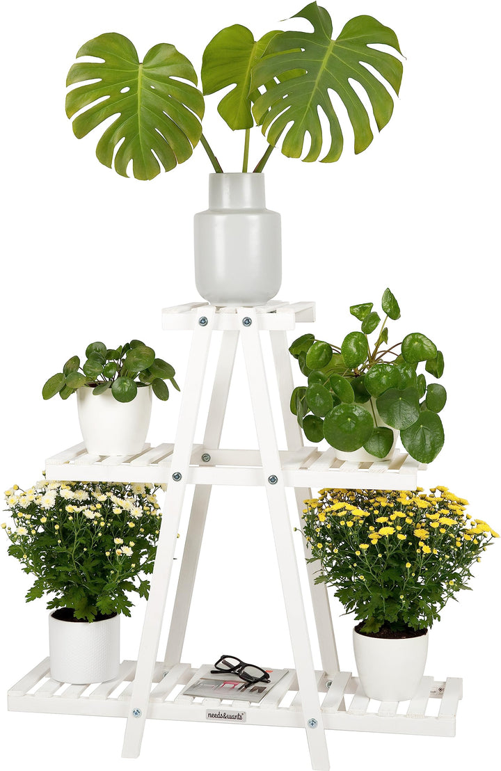 needs&amp;wants® Pflanzenständer Blumenständer aus Holz wetterfest für Indoor Outdoor Balkon Garten drau