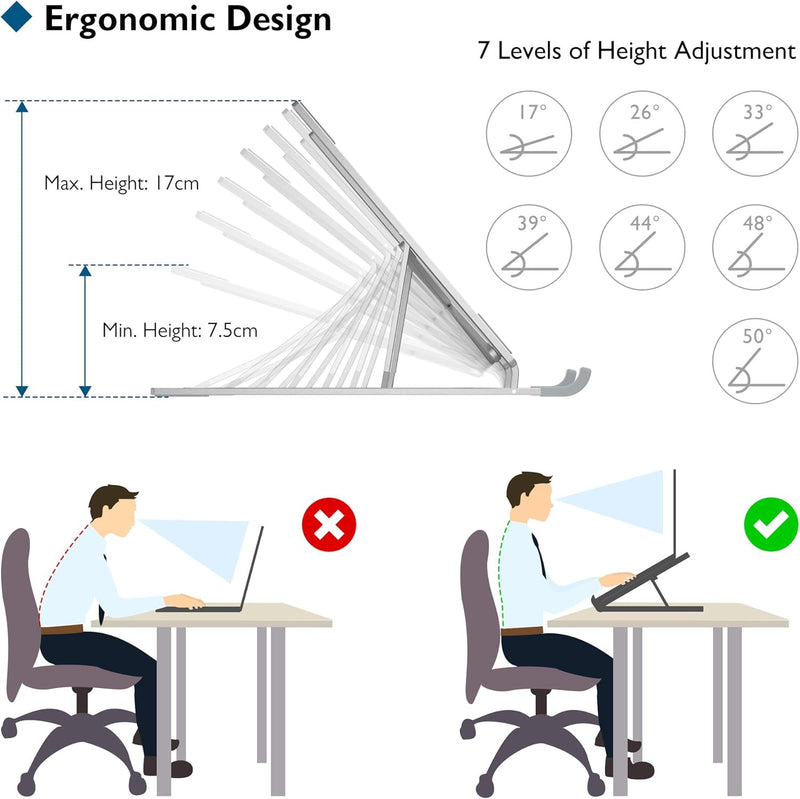 BONTEC Laptop Ständer, Aluminium Multi-Winkel Einstellbar Laptop Stand, 7-Stufe Laptopständer Kompat