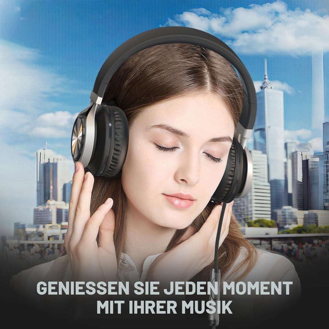 USB-C Kopfhörer mit Mikrofon und Lautstärkeregler, Over Ear Stereo Headsets für iPhone 15, 16 Pro, k