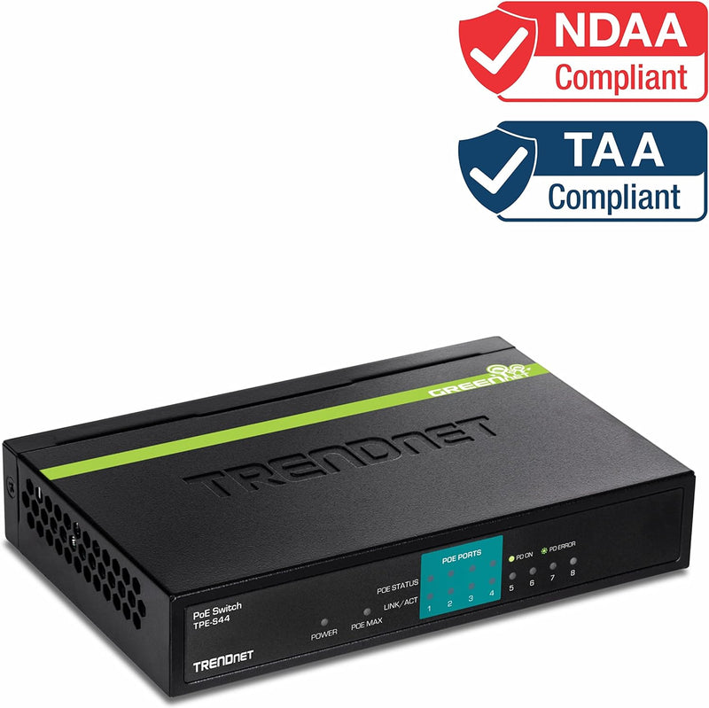 TRENDnet TPE-S44 8-Port 10/100Mbps PoE Switch, 4 x 10/100, 4 x 10/100 PoE, 802.3af, 30 W PoE Leistun