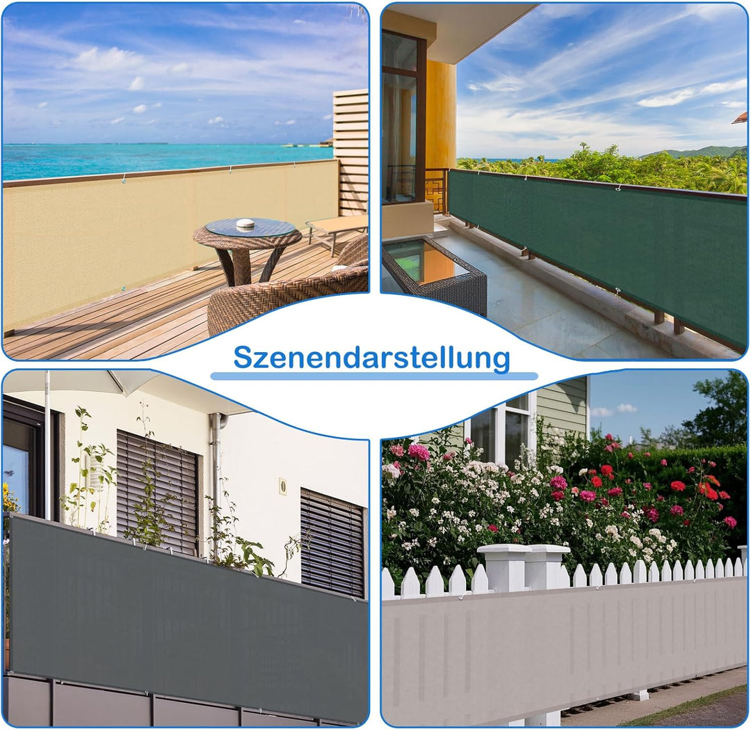 COOL AREA Balkon Sichtschutz Balkonumspannungen PES Wasserdicht wetterfester mit Kabelbinder,90x800c