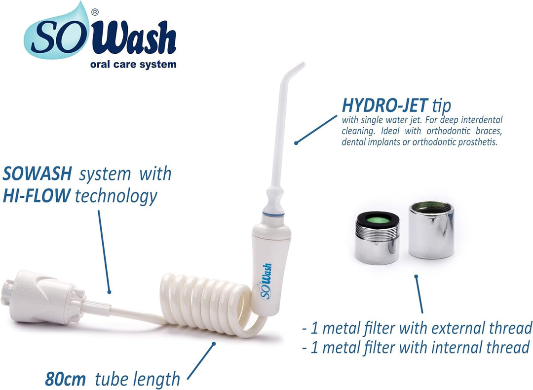 SoWash Munddusche | Waterjet | Verbindet mit dem Wasserhahn | Munddusche ohne Batterien und Strom |I