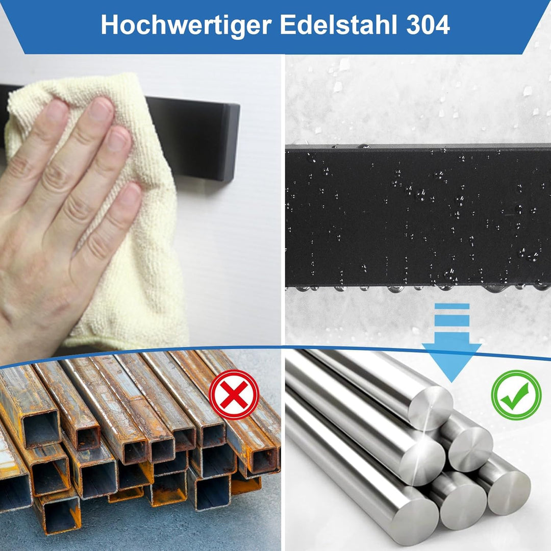 Magnetischer Messerhalter 40 cm schwarzer, ohne Bohren mit 3M Klebestreifen und erweiterten Schraube