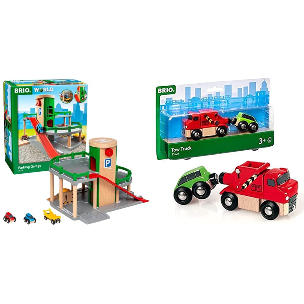 BRIO World 33204 Parkhaus, Strassen & Schienen – Eisenbahnzubehör Holzeisenbahn – Empfohlen für Kind