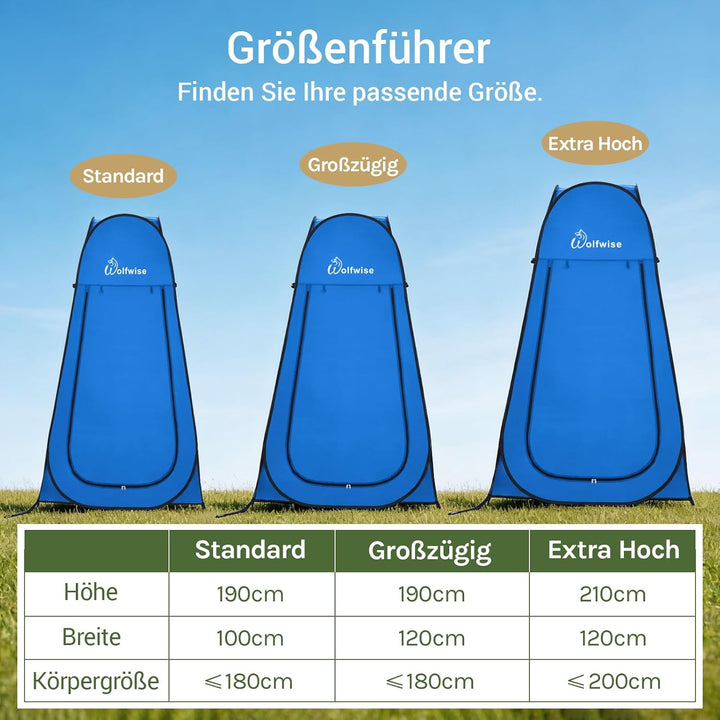WolfWise Pop-Up Duschzelt Camping & Umkleidezelt – Kompakt & Leicht 2kg mit Tasche, Schneller Aufbau