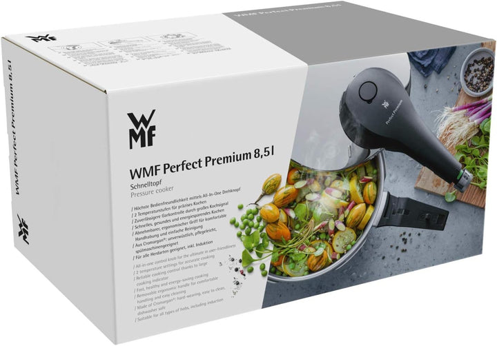 WMF Perfect Premium Schnellkochtopf Induktion 8,5l, Dampfkochtopf 22 cm, Nudeltopf Cromargan Edelsta