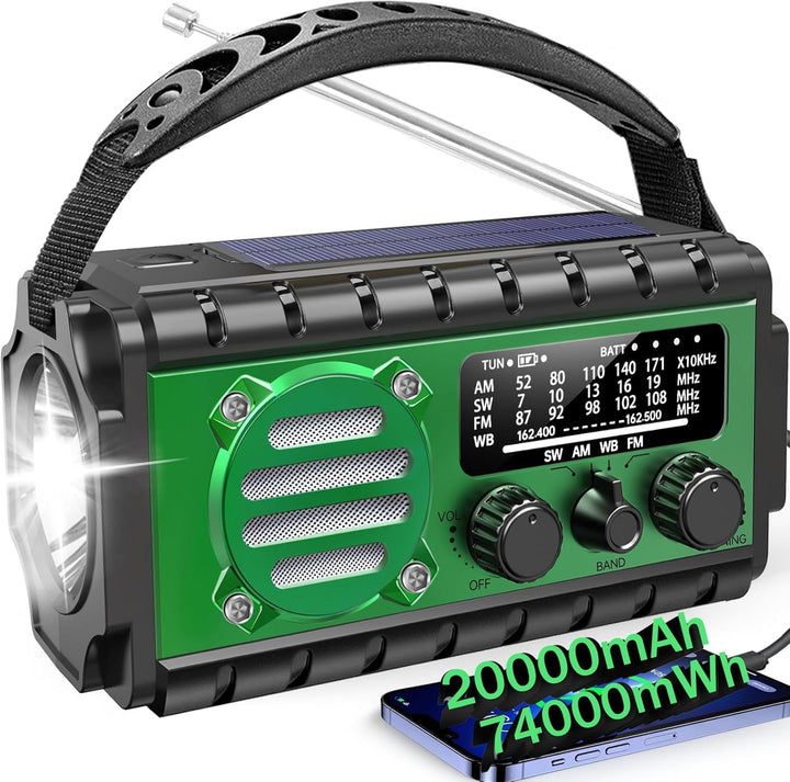 Tragbare Solar Radio 20000mAh, Notfall Radio mit Kurbel, Dynamo SW/AM/FM Notfallradio mit Wiederaufl