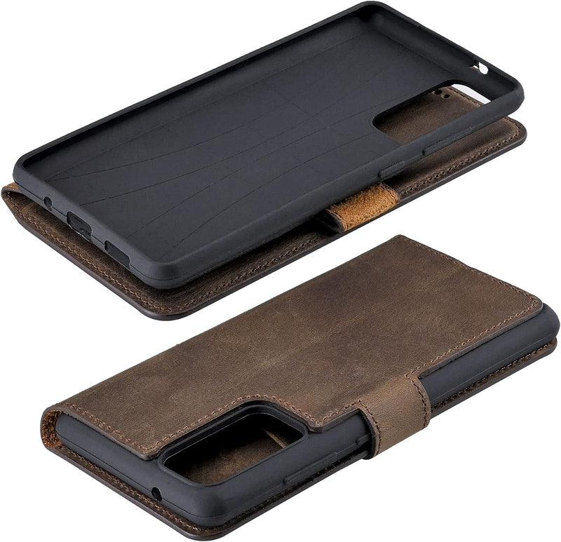 Suncase Book-Style Hülle kompatibel mit Xiaomi Redmi Note 10S Leder Tasche (Slim-Fit) Lederhülle Han