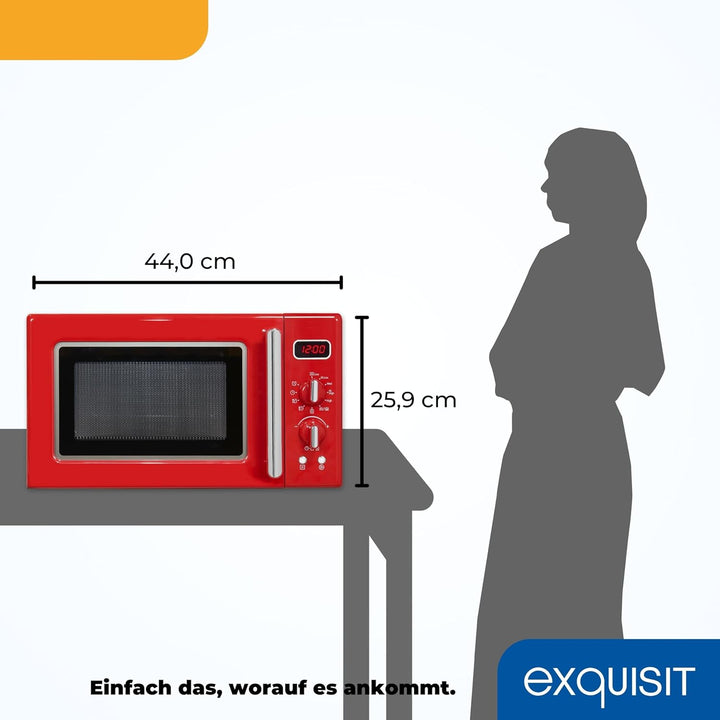Exquisit Retro Mikrowelle RMW720-3GDIG rot | 20 Liter | 1000 Watt Grill | Digitale Anzeige | Rot | D