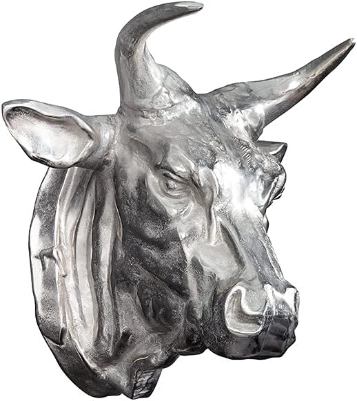Invicta Interior Extravagante Stierkopf Wanddekoration TORERO 65cm Silber Deko Schädel aus Aluminium