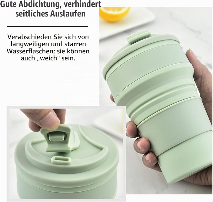 Faltbarer Reisebecher, Silikon, mit Deckel, 350ml, 4 Stück | Wiederverwendbar, Für Camping, Für Wand