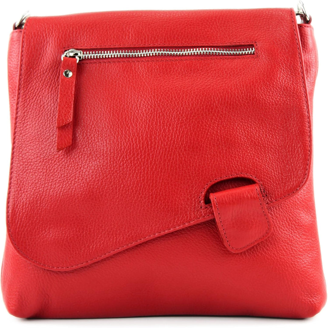 modamoda de - T146 - ital. Umhängetasche Schultertasche aus Leder Rot2021, Rot2021