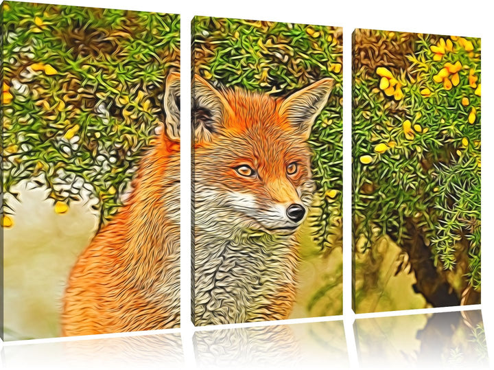 aufschauender Fuchs NewArt 3-Teiler Leinwandbild 120x80 Bild auf Leinwand, XXL riesige Bilder fertig
