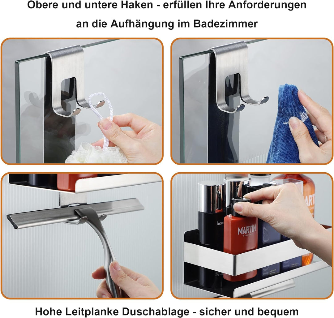 Cooeco Duschablage zum Hängen - Duschablage ohne bohren Edelstahl Duschkorb zum Hängen der Glas-Dusc