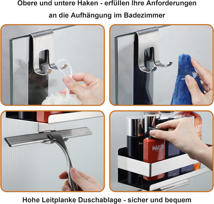 Cooeco Duschablage zum Hängen - Duschablage ohne bohren Edelstahl Duschkorb zum Hängen der Glas-Dusc