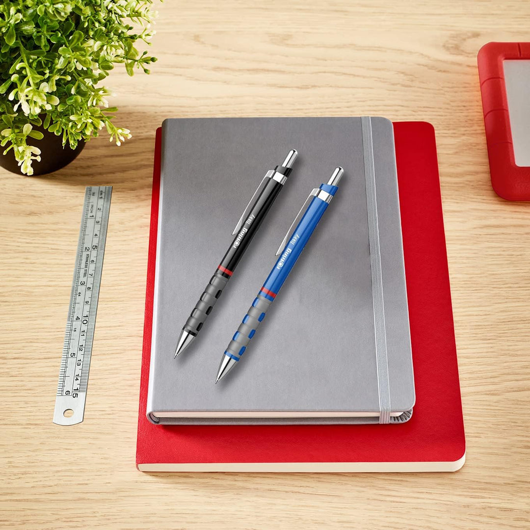 rOtring Tikky-Kugelschreiber | blaue Tinte | mittlere Spitze (1,0 mm) | Schwarzer Schaft | federleic