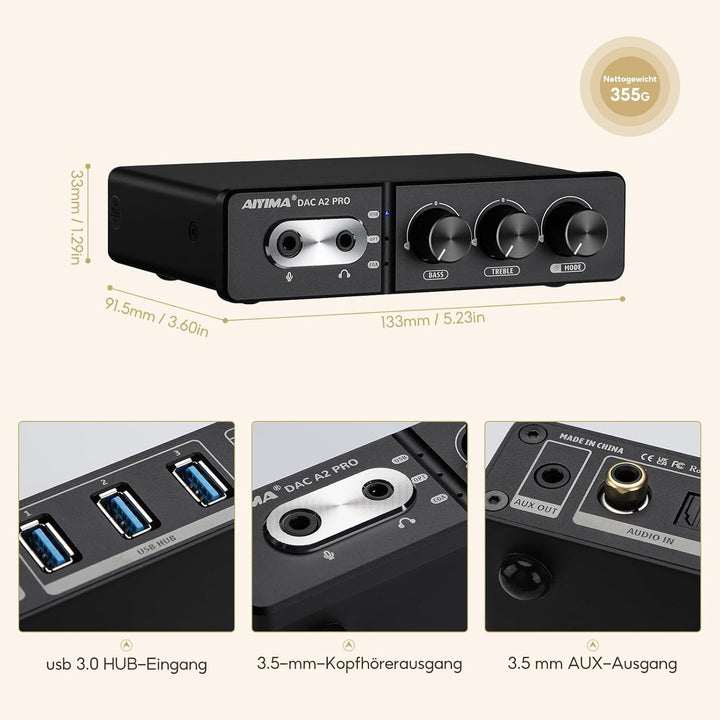 AIYIMA DACA2 PRO Gaming DAC Kopfhörerverstärker Hub USB Mini Stereo Hi-Fi Decoder Optisch/Koaxial zu
